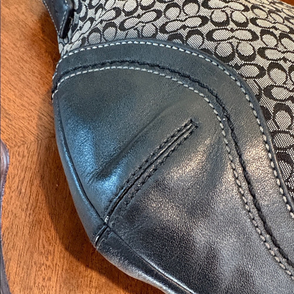 Coach Soho Shoulder Bag mini C monogram black/grey/black leather trim hobo bag - Picture 12 of 16